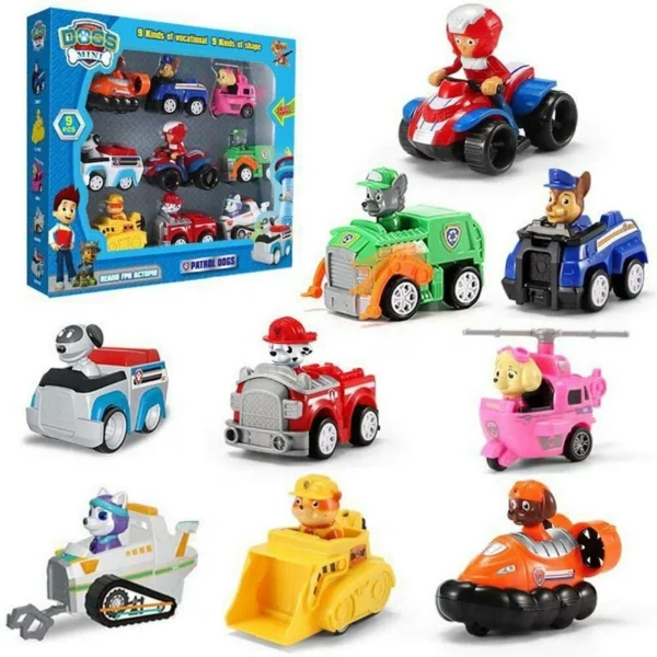 اسباب بازی مدل سگهای نگهبان paw patrol با ماشین عقب کش کد M99C بسته 9 عددی