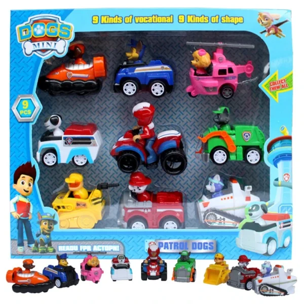 اسباب بازی مدل سگهای نگهبان paw patrol با ماشین عقب کش کد M99C بسته 9 عددی