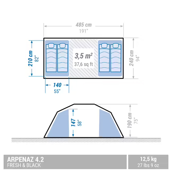 چادر مسافرتی چهار نفره کچوا مدل  Arpenaz 4.2 F&B