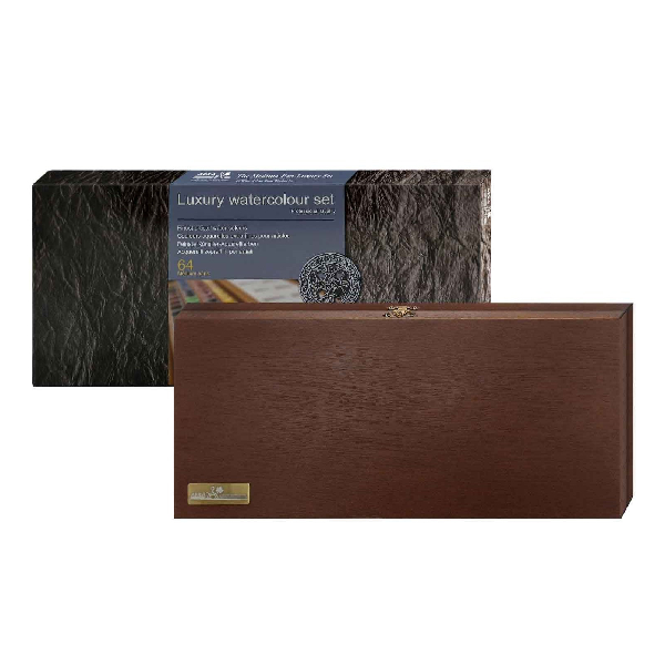 آبرنگ جعبه چوبی افرا مدل Luxury Watercolour set بسته 64 عددی