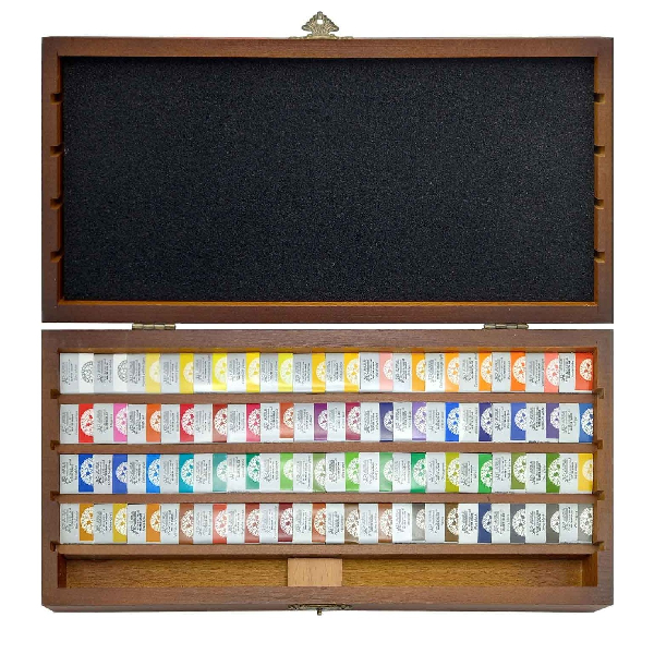آبرنگ جعبه چوبی افرا مدل Luxury Watercolour set بسته 64 عددی