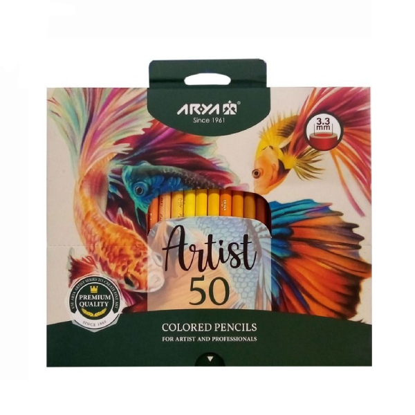 مداد رنگی 50 رنگ جعبه مقوایی حرفه ای آرتیست آریا کد 3608-3604