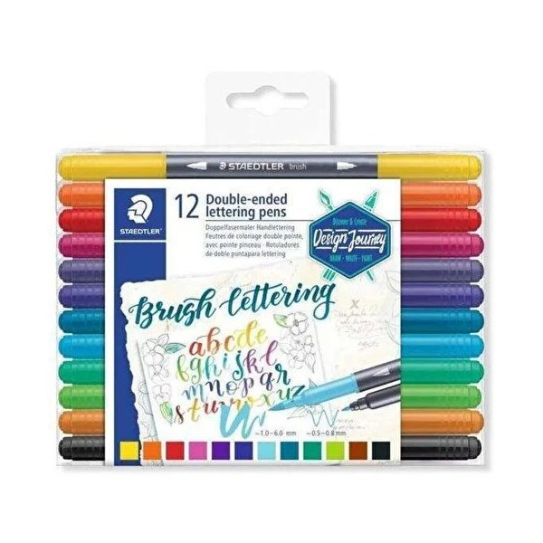 روان نویس دو طرفه 12 رنگ استدلر مدل Lettering Pen