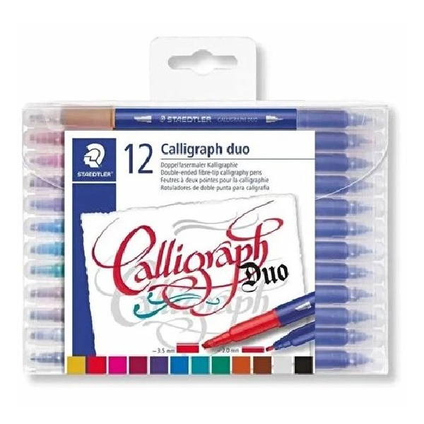 ست روان نویس 2 طرفه 12 رنگ استدلر مدل Calligraph