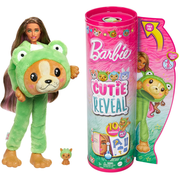 عروسک باربی سوپرایزی مدل Puppy in Frog Costume کد HRK24