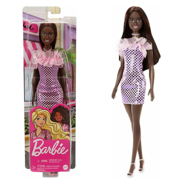عروسک باربی مدل Pink Sequin Dress Black کد W3FC14Z4