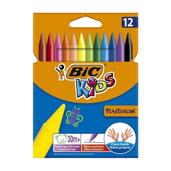 پاستل مومی 12 رنگ پاک شونده بیک سری Kids مدل Plastidecor-101