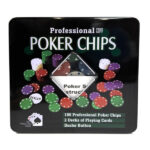 بسته 100 عددی ژتون پلاستیکی همراه با جعبه فلزی مدل Poker Chips Case
