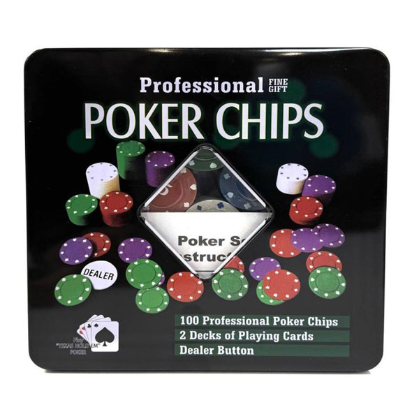 100-تایی-پلاستیکی بسته 100 عددی ژتون پلاستیکی همراه با جعبه فلزی مدل Poker Chips Case