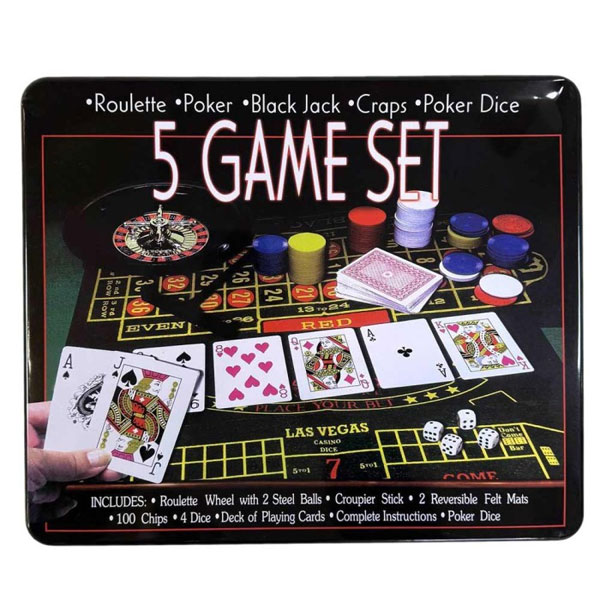 بسته 100 عددی ژتون پلاستیکی پنج بازی همراه با جعبه فلزی مدل Poker Chips Case