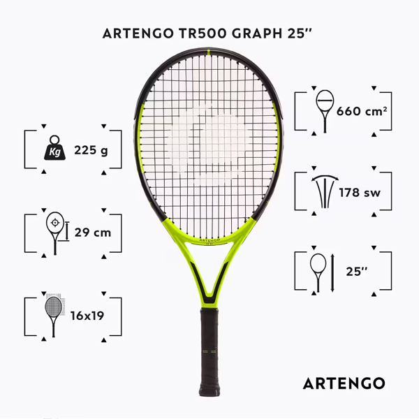 راکت تنیس 25 اینچ کودکان آرتنگو مدل TR500 GRAPH