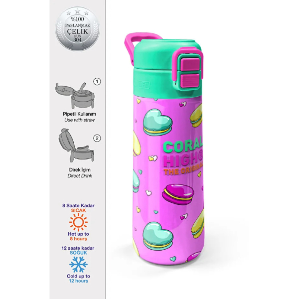قمقمه 500 میلی لیتر کورال های طرح ماکارون کد 31912