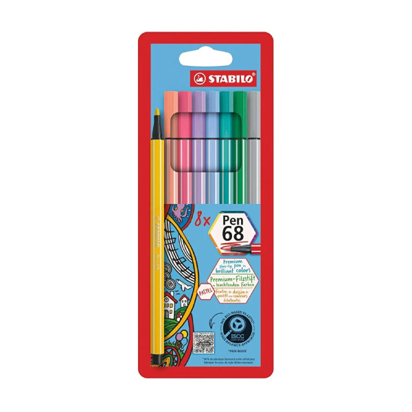 1078459 -01 ماژیک نوک نمدی پاستلی 8 رنگ استابیلو مدل Pen 68