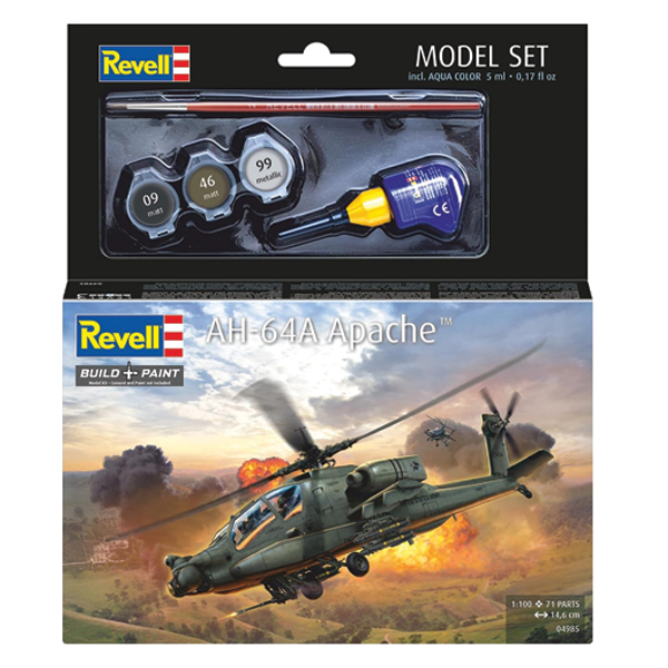 ماکت هالیکوپتر ریول مدل AH-64A Apache مقیاس 1:100 کد 04985 با کیت رنگ آمیزی
