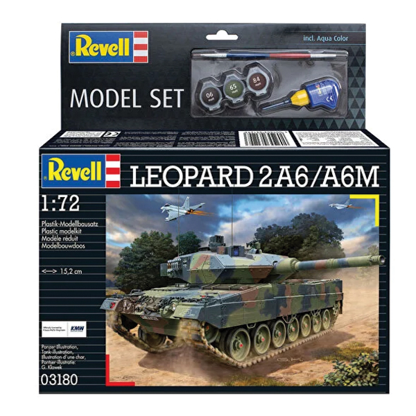 ماکت تانک ریول مدل Leopard 2A6/A6M مقیاس 1:72 کد 03180 با کیت رنگ آمیزی