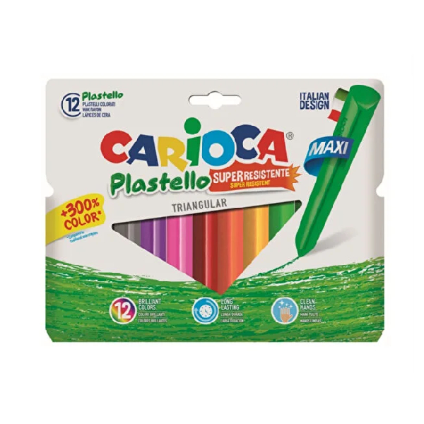 مداد شمعی 12 رنگ کاریوکا مدل Plastello Jumbo
