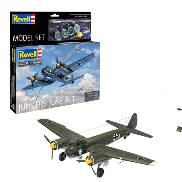 ماکت جنگنده ریول مدل Junkers Ju88 A-1 مقیاس 1:72 کد 04972 با کیت رنگ آمیزی