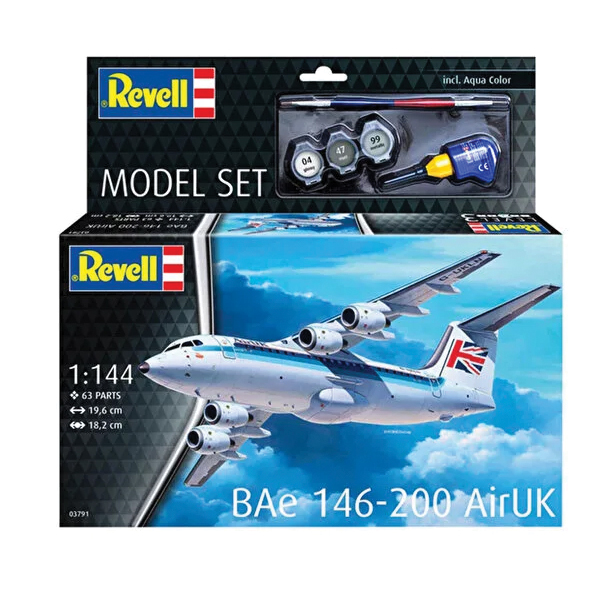 ماکت هواپیما ریول مدل BAe 146-200 AirUK مقیاس 1:144 کد 03791 با کیت رنگ آمیزی