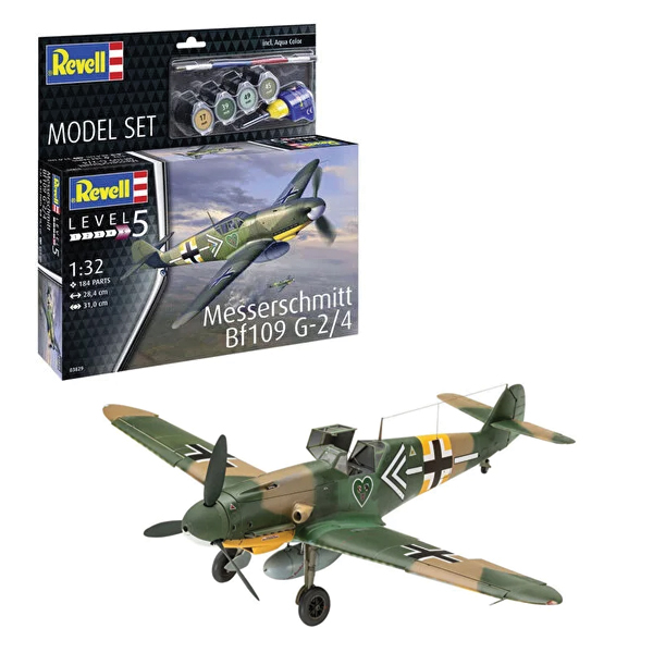 ماکت جنگنده ریول مدل Messerschmitt Bf109 G-2/4 مقیاس 1:32 کد 03829 با کیت رنگ آمیزی