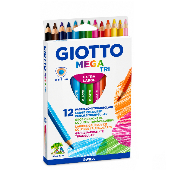 مداد رنگی 12 رنگ جیوتو مدل Giotto Mega Tri