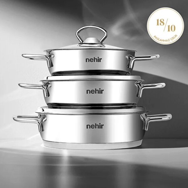 سرویس قابلمه 6 پارچه نهیر مدل Silver سایز 16، 18 و 20