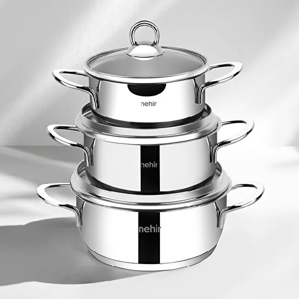 سرویس قابلمه 6 پارچه نهیر مدل Silver سایز 12، 14 و 16