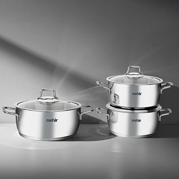 سرویس قابلمه 6 پارچه نهیر مدل Silver Classic سایز 16، 18 و 20
