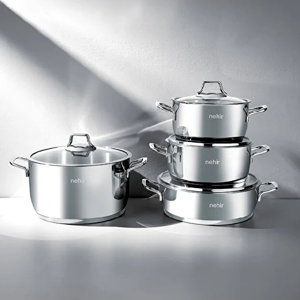 سرویس قابلمه 8 پارچه نهیر مدل Silver Classic سایز 18، 20 و 24