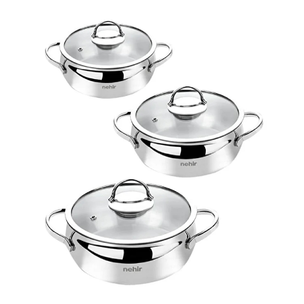 سرویس قابلمه استیل کوچک 6 پارچه نهیر مدل SILVER