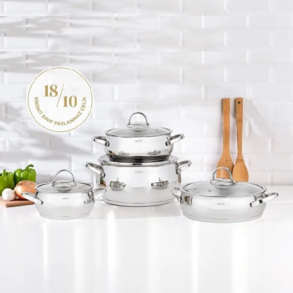 سرویس قابلمه استیل 8 پارچه نهیر مدل Silver Lüks