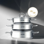 سرویس ماهیتابه استیل 6 پارچه نهیر مدل Silver