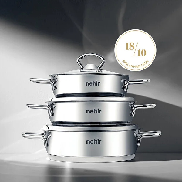 سرویس ماهیتابه استیل 6 پارچه نهیر مدل Silver