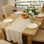 رانر 90 × 200 سانتی متر 100٪ پنبه کامیز مدل Bohem سفید