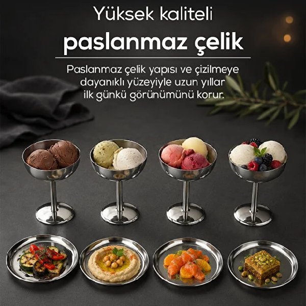 سرویس بستنی خوری و پذیرایی استیل 8 پارچه وینو