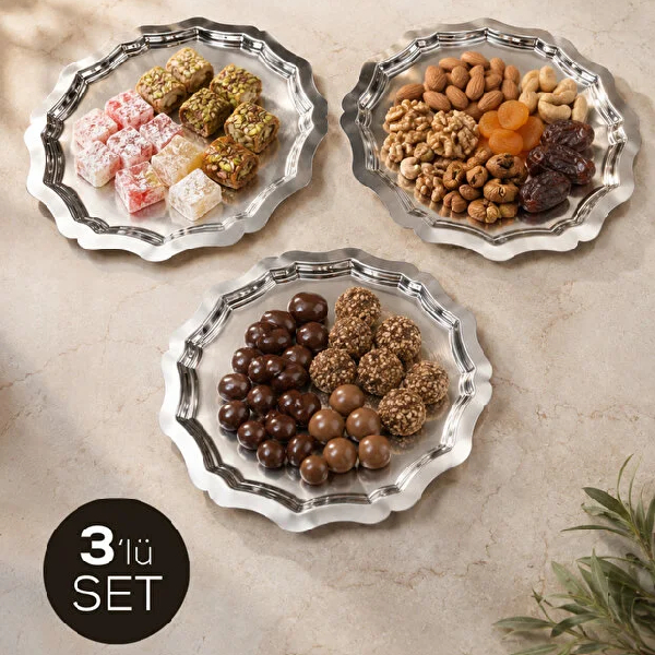 ست 3 عددی سینی سرو فلزی 24 سانتی متر وینو