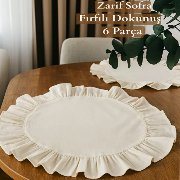 ست 6 عددی زیر بشقابی گرد چین دار پنبه و کتان 40 × 40 سانتی متر کامیز بژ