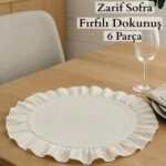 ست 6 عددی زیر بشقابی گرد چین دار پنبه و کتان 40 × 40 سانتی متر کامیز بژ