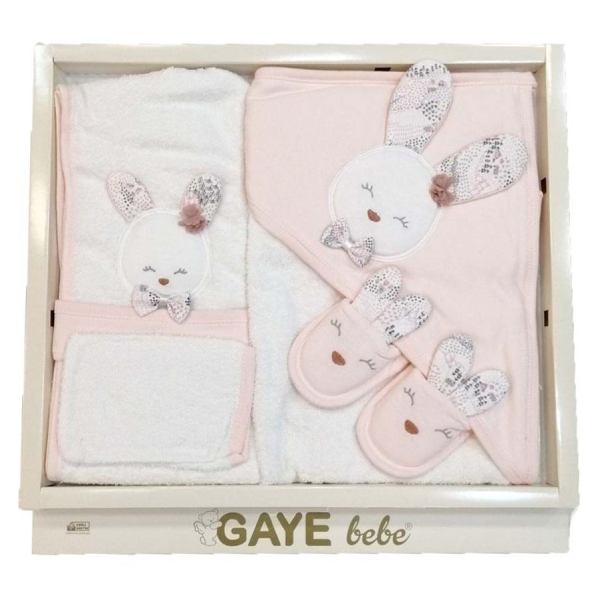 ست حوله نوزاد 5 تکه GAYE bebe طرح خرگوش صورتی